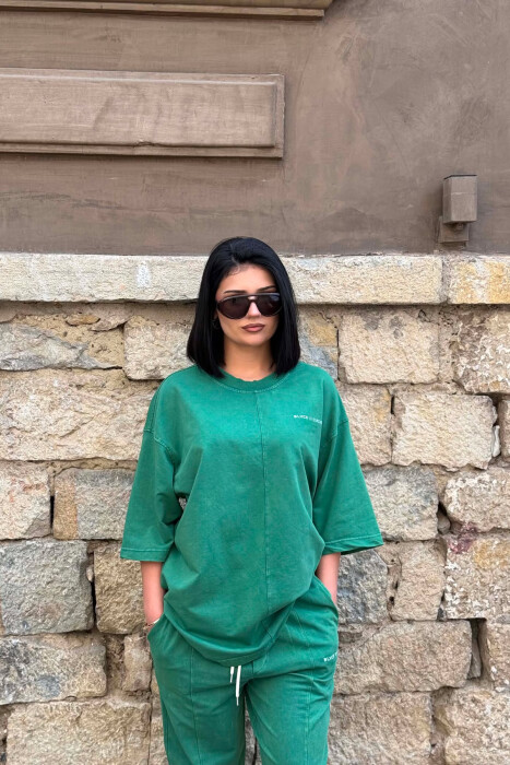 SET NJE NGJYRESH T-SHIRT I THJESHTE ME SHKRIME + TUTA PER FEMRA NE NGJYRE JESHILE - 4
