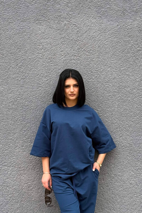 SET NJE NGJYRESH T-SHIRT I THJESHTE + TUTA PER FEMRA NE NGJYRE BLU TE ERRET - 3