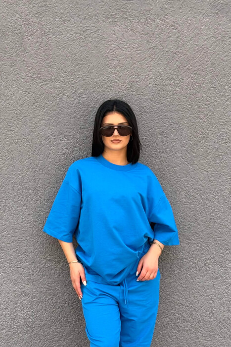 SET NJE NGJYRESH T-SHIRT I THJESHTE + TUTA PER FEMRA NE NGJYRE BLU TE ZBARDHUR - 3