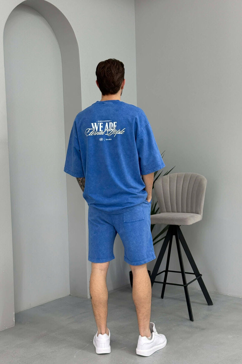 SET NJE NGJYRESH T-SHIRT ME SHKRIME + TUTA TE SHKURTRA PER MESHKUJ NE NGJYRE BLU - 4