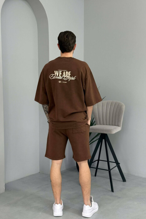 SET NJE NGJYRESH T-SHIRT ME SHKRIME + TUTA TE SHKURTRA PER MESHKUJ NE NGJYRE KAFE - 4