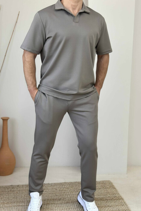 SET NJË NGJYRËSH T-SHIRT+TUTA PËR MESHKUJ NË NGJYRËN KAFE E ZBARDHUR - 1