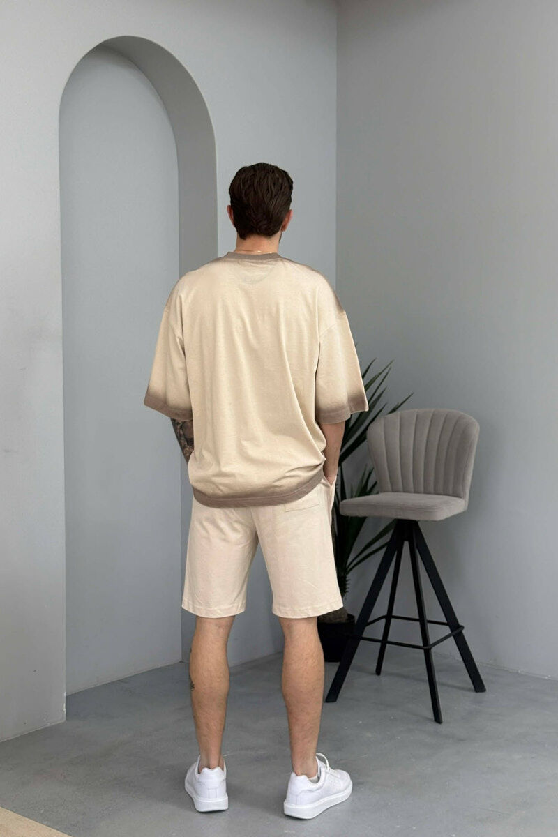 SET NJE NGJYRESH T-SHIRT + TUTA TE SHKURTRA PER MESHKUJ NE NGJYRE BEZHE - 4