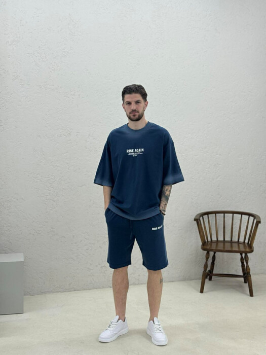SET NJE NGJYRESH T-SHIRT + TUTA TE SHKURTRA PER MESHKUJ NE NGJYRE BLU - 1
