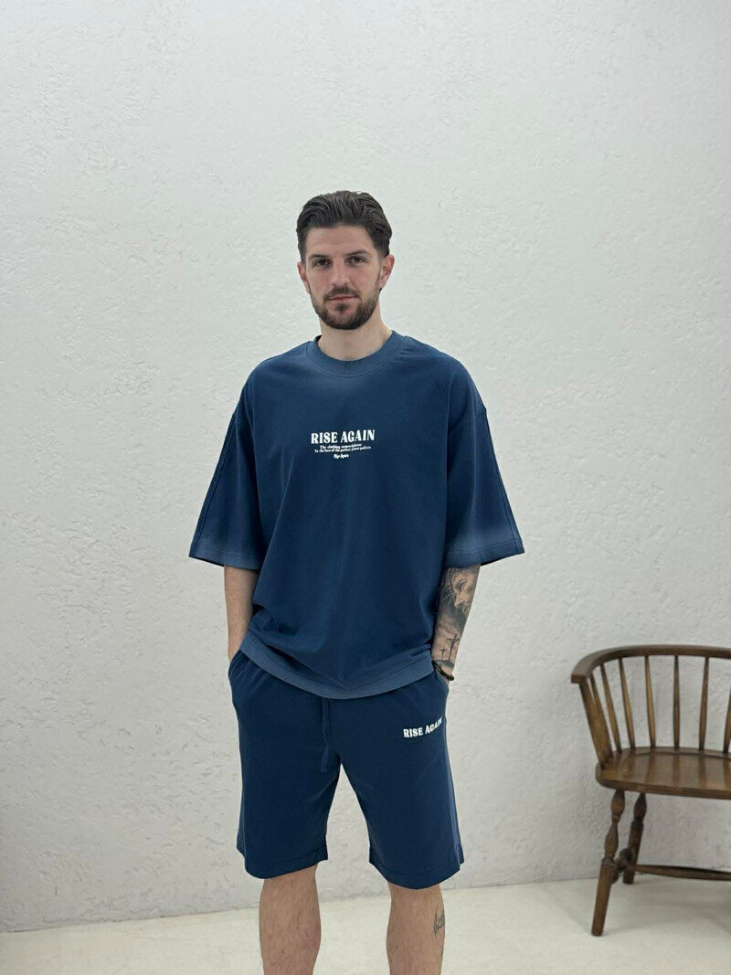 SET NJE NGJYRESH T-SHIRT + TUTA TE SHKURTRA PER MESHKUJ NE NGJYRE BLU - 2