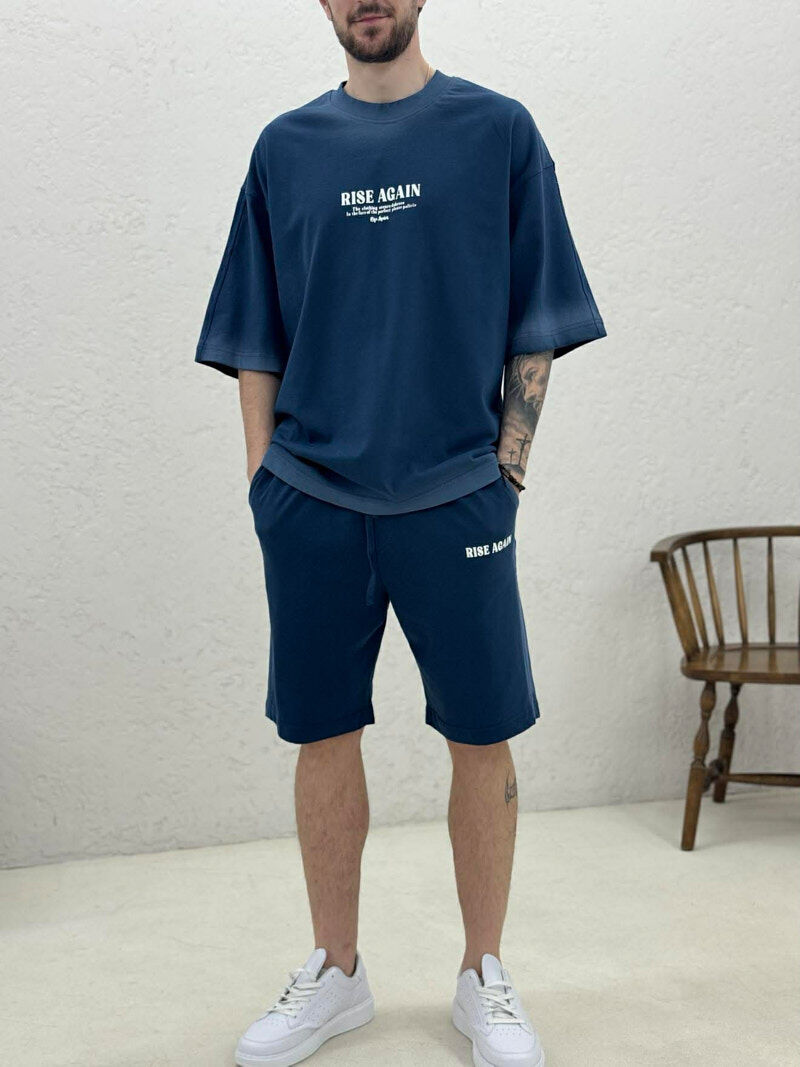 SET NJE NGJYRESH T-SHIRT + TUTA TE SHKURTRA PER MESHKUJ NE NGJYRE BLU - 3