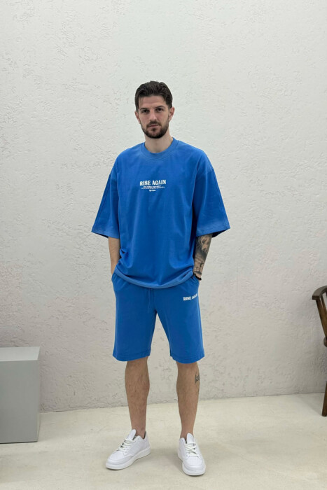 SET NJE NGJYRESH T-SHIRT + TUTA TE SHKURTRA PER MESHKUJ NE NGJYRE BLU TE ZBARDHUR - 2