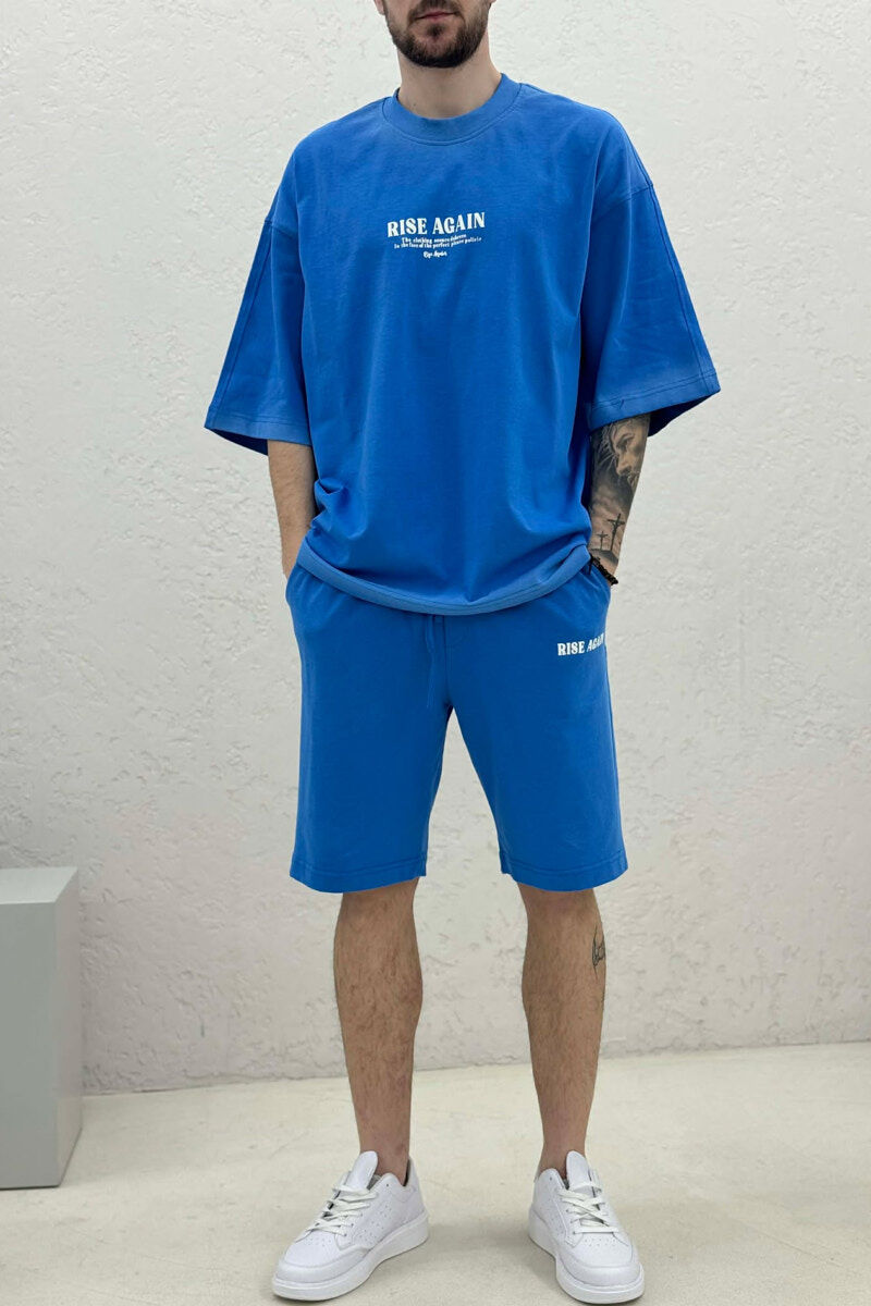 SET NJE NGJYRESH T-SHIRT + TUTA TE SHKURTRA PER MESHKUJ NE NGJYRE BLU TE ZBARDHUR - 3