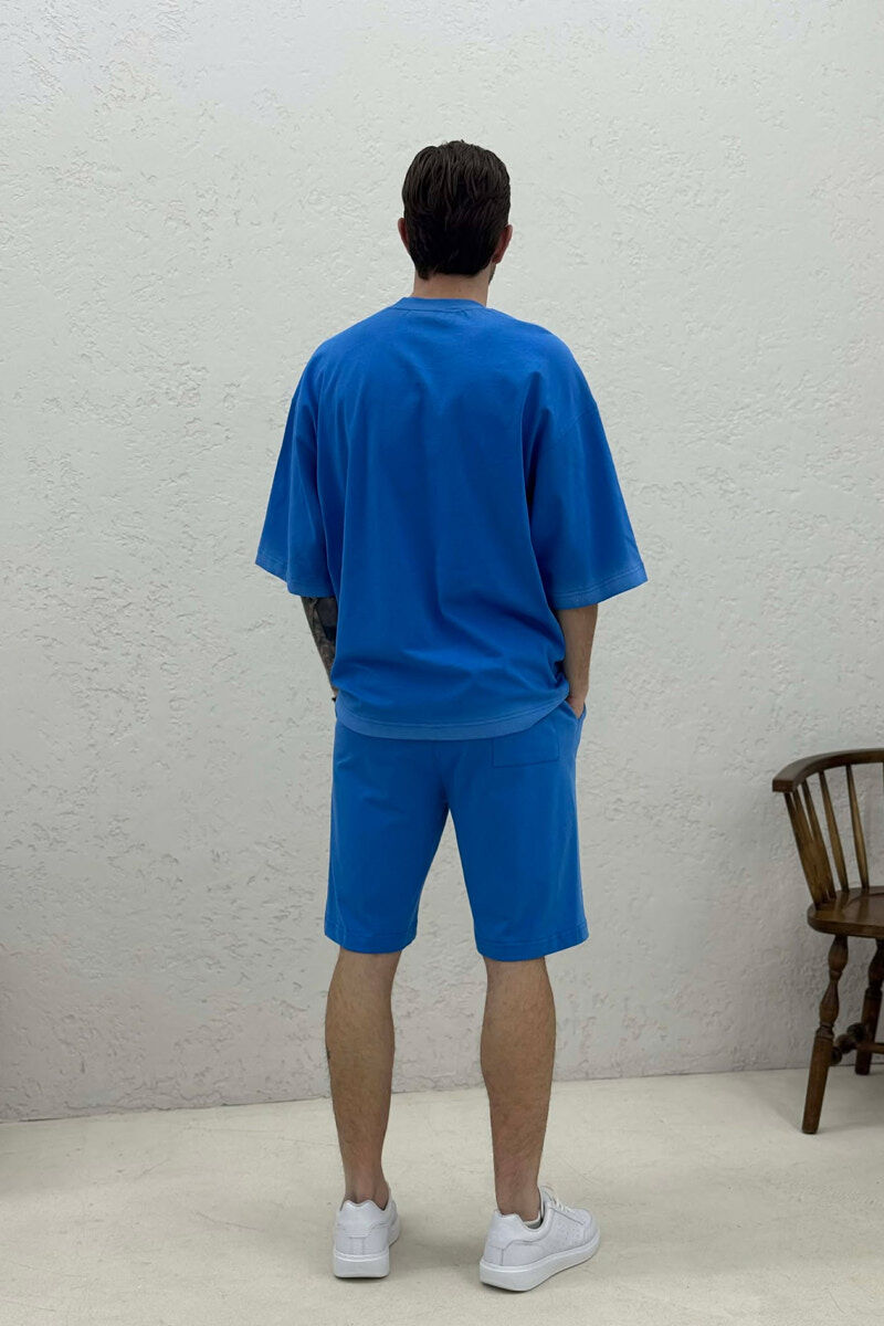 SET NJE NGJYRESH T-SHIRT + TUTA TE SHKURTRA PER MESHKUJ NE NGJYRE BLU TE ZBARDHUR - 4