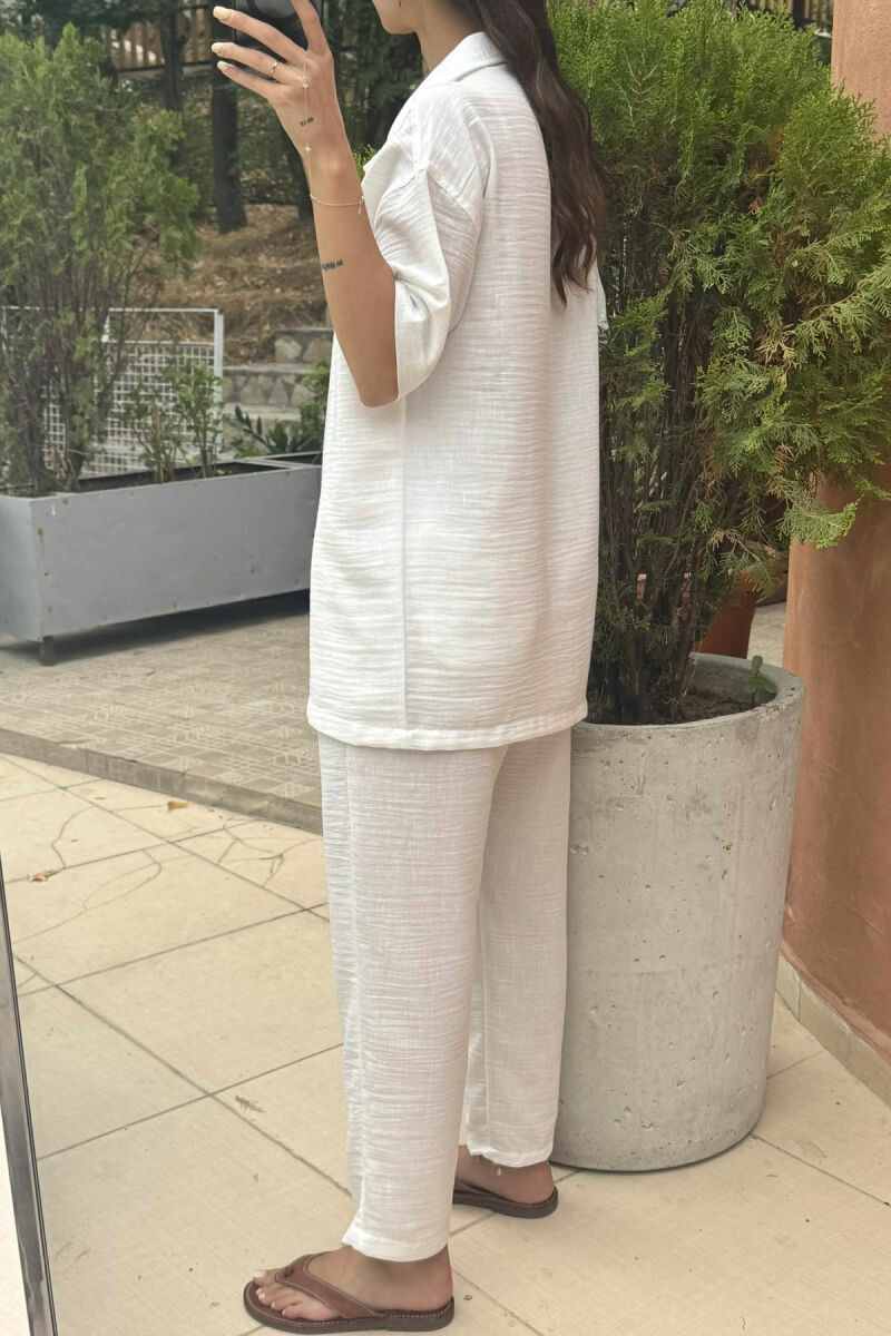 SET NJËNGJYRËSH KËMISHË ME MËNGË TË SHKURTRA+PANTALLONA PËR FEMRA NË NGJYRËN E BARDHË - 4