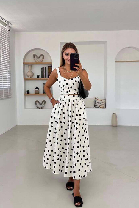 SET PËR FEMRA CROP DHE FUND ME PIKA NË NGJYRË TË BARDHË DHE TË ZEZË - KLAUDIO FASHION