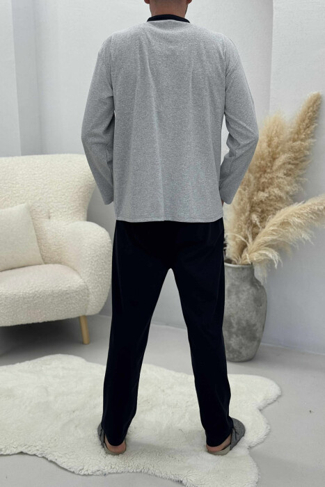 SET PIZHAMESH BLUZË+TUTA DY NGJYRËSHE PËR MESHKUJ NË NGJYRË BLU TË ERRËT - 3