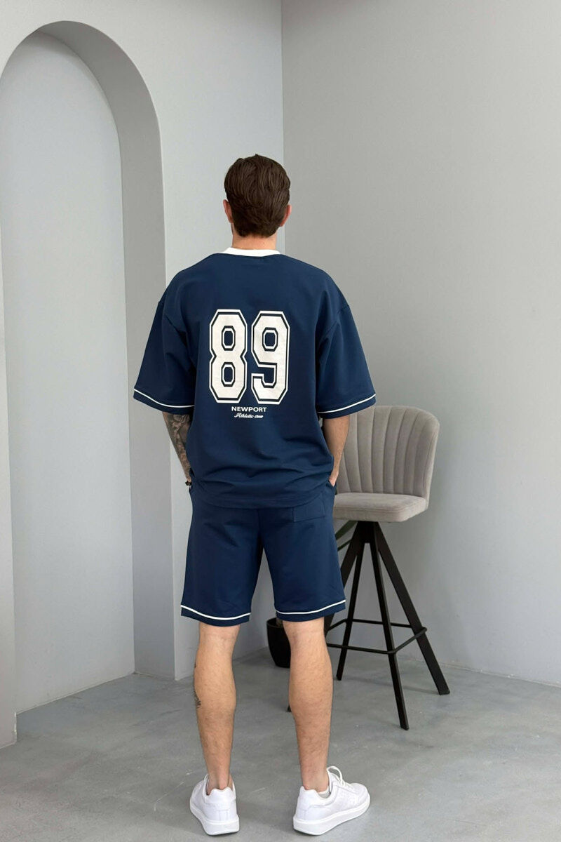 SET T-SHIRT ME SHKRIM PARA & PAS + TUTA TE SHKURTRA PER MESHKUJ NE NGJYRE BLU - 4