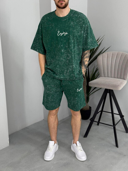 SET T-SHIRT ME SHKRIM PARA & PAS + TUTA TE SHKURTRA PER MESHKUJ NE NGJYRE JESHILE - 3