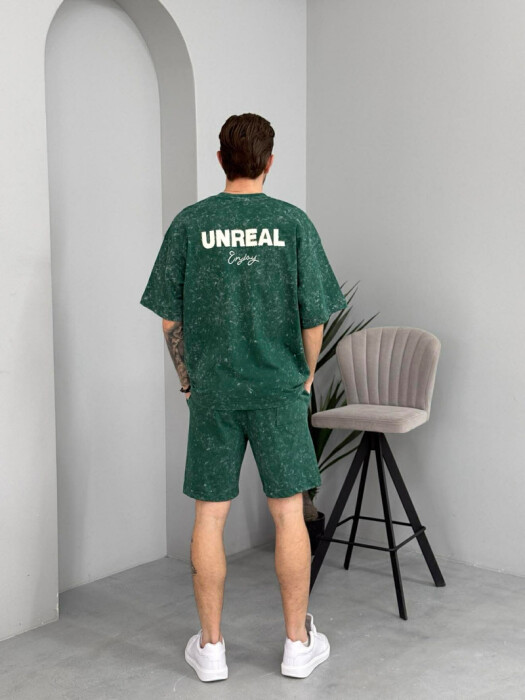 SET T-SHIRT ME SHKRIM PARA & PAS + TUTA TE SHKURTRA PER MESHKUJ NE NGJYRE JESHILE - 4
