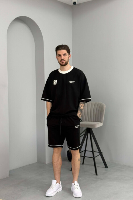 SET T-SHIRT ME SHKRIM PARA & PAS + TUTA TE SHKURTRA PER MESHKUJ NE NGJYRE TE ZEZE - 1