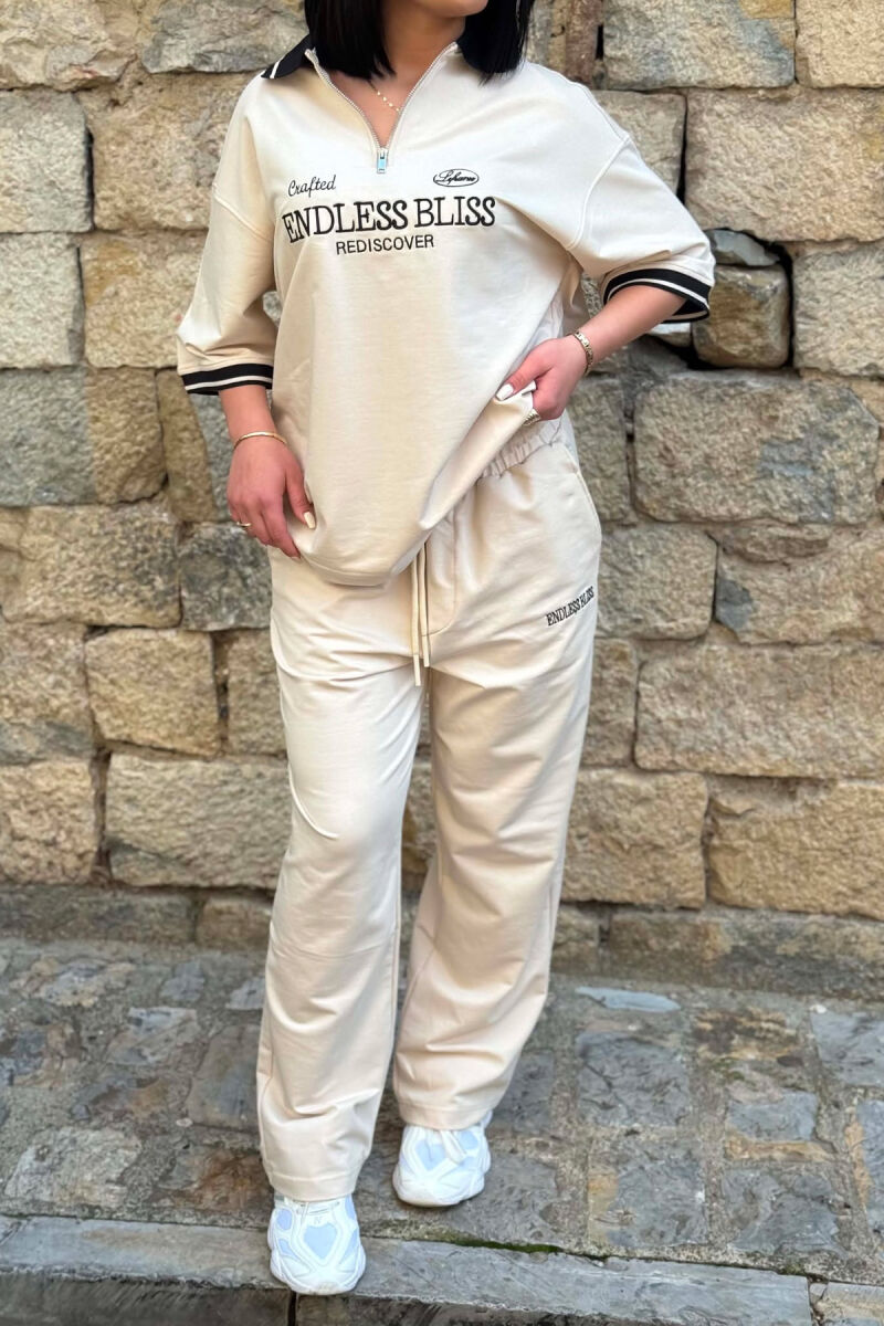 SET T-SHIRT ME SHKRIME DHE JAKE ME ZINXHIR + TUTA PER FEMRA NE NGJYRE BEZHE - 3