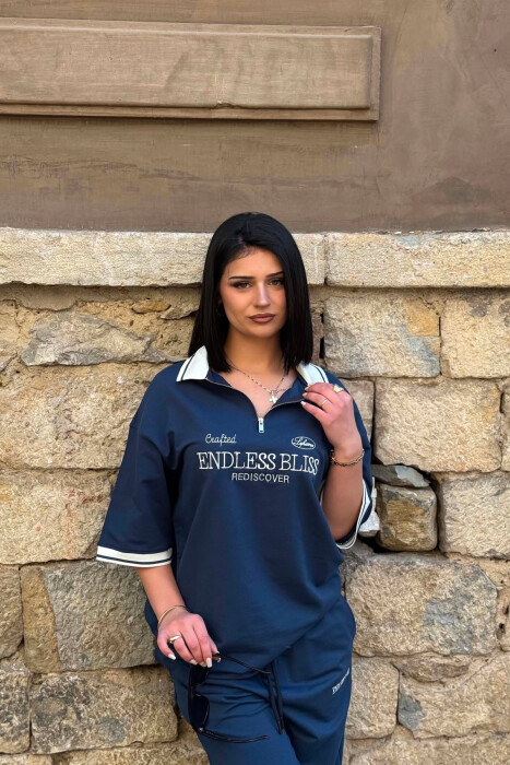 SET T-SHIRT ME SHKRIME DHE JAKE ME ZINXHIR + TUTA PER FEMRA NE NGJYRE BLU - 2