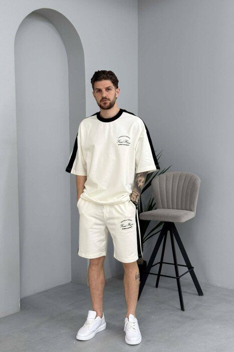 SET T-SHIRT ME SHKRIME TE VOGLA + TUTA TE SHKURTRA PER MESHKUJ NE NGJYRE TE BARDHE - 