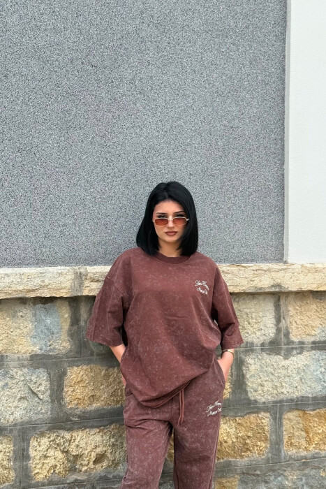 SET T-SHIRT ME SHKRIME + TUTA PER FEMRA NE NGJYRE KAFE - 4