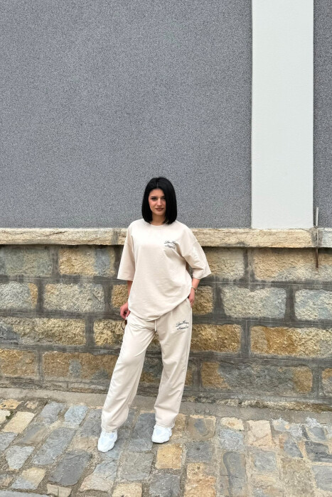 SET T-SHIRT ME SHKRIME + TUTA PER FEMRA NE NGJYRE KREM - 2