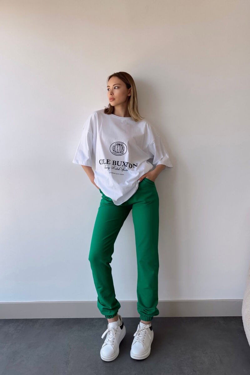 SET T-SHIRT ME SHKRIME+TUTA PËR FEMRA NË NGJYRËN E BARDHË+JESHILE - 1