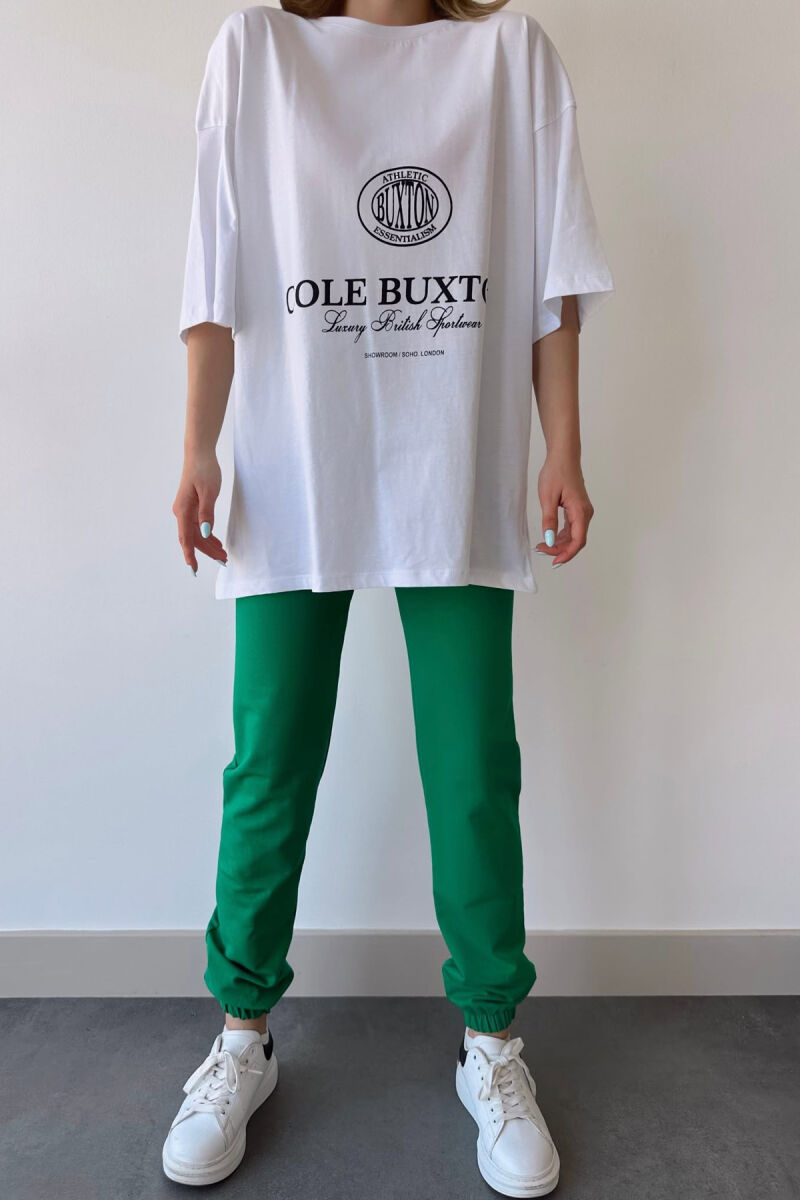SET T-SHIRT ME SHKRIME+TUTA PËR FEMRA NË NGJYRËN E BARDHË+JESHILE - 3