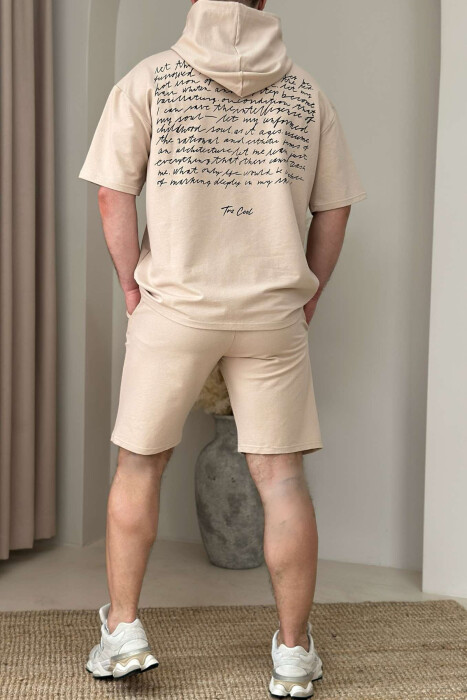 SET T-SHIRT+TUTA TË SHKURTRA PËR MESHKUJ NË NGJYRË E ZEZË DHE BEZHË - 2