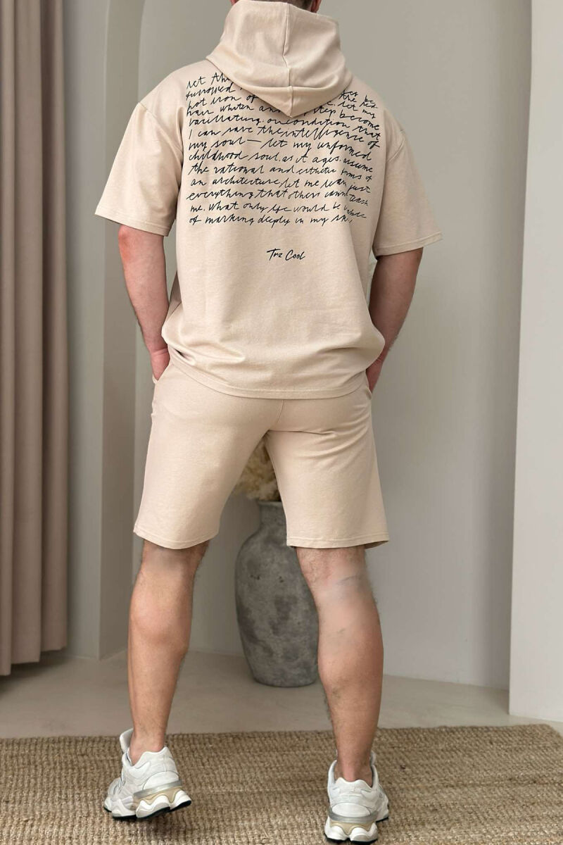 SET T-SHIRT+TUTA TË SHKURTRA PËR MESHKUJ NË NGJYRË E ZEZË DHE BEZHË - 2