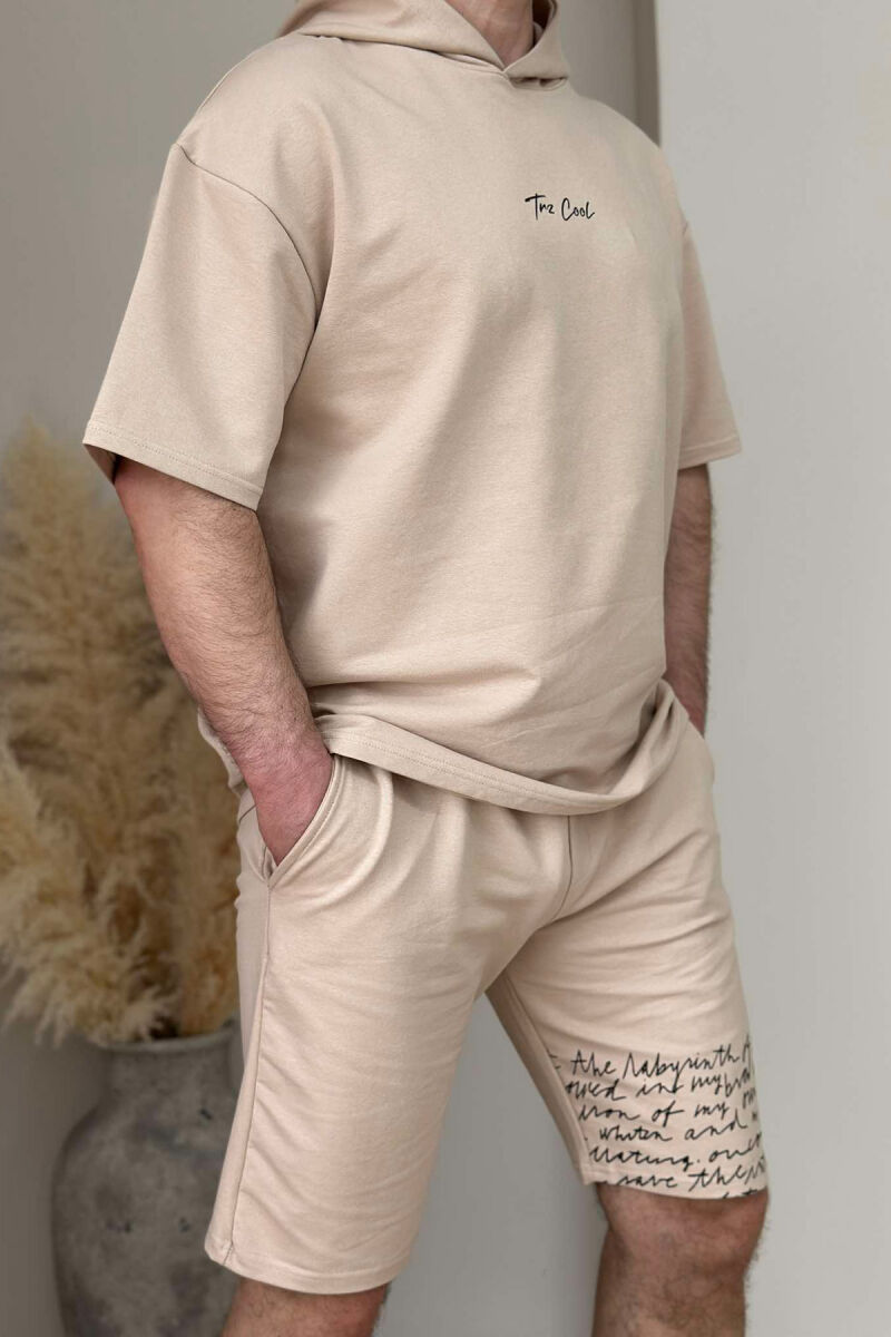 SET T-SHIRT+TUTA TË SHKURTRA PËR MESHKUJ NË NGJYRË E ZEZË DHE BEZHË - 3
