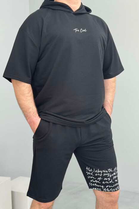 SET T-SHIRT+TUTA TË SHKURTRA PËR MESHKUJ NË NGJYRË E ZEZË - 2