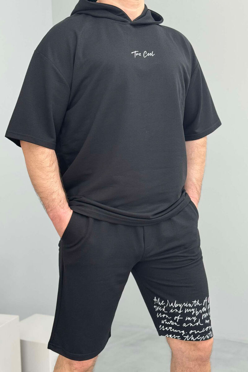 SET T-SHIRT+TUTA TË SHKURTRA PËR MESHKUJ NË NGJYRË E ZEZË - 2
