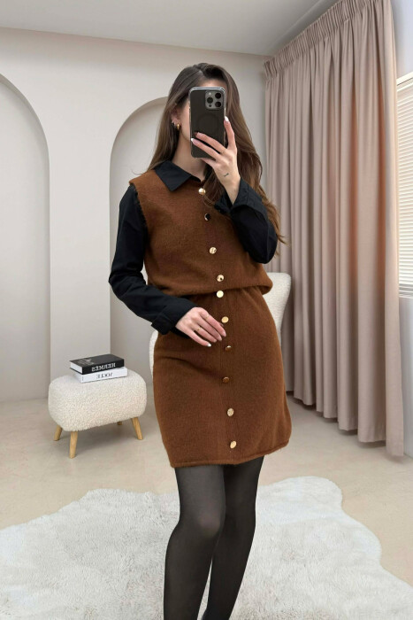 SET I THURRUR ME DETAJIN E BUTONAVE JELEK+FUND PËR FEMRA NË NGJYRË KAFE - 3