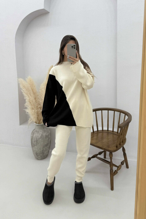 SET TRIKO ME JAKË GJYSËM GOLF+PANTALLONA PËR FEMRA NË NGJYRË KREM ME TË ZEZË - 3