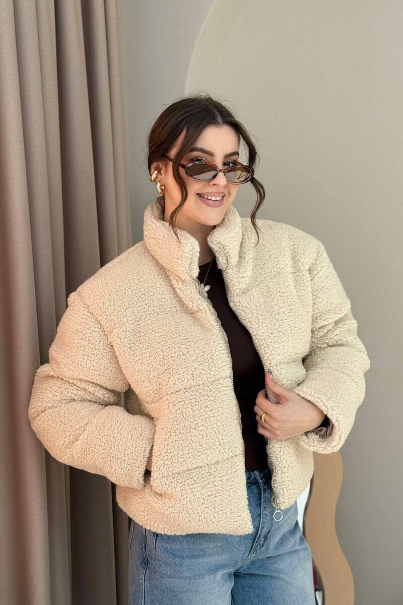 SHEEPSKIN SIMPLE WOMEN JACKET IN BEIGE COLOR - 4