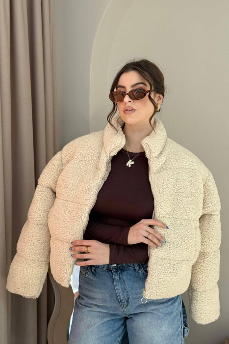 SHEEPSKIN SIMPLE WOMEN JACKET IN BEIGE COLOR - 7