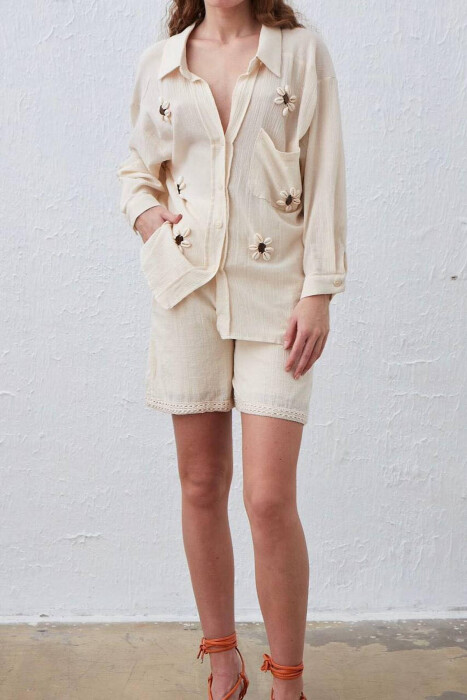 SHELL DETAIL WOMAN SHIRT CREAM/KREM - 2