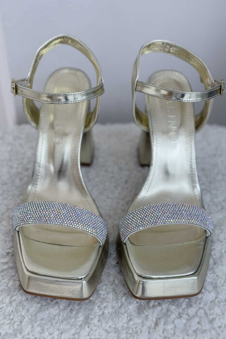 SHINNY DIAMOND DETAIL HIGH HEEL WOMEN SANDALS GOLDEN ROD/GOLD - 3