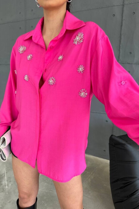 SHINNY FLOWER DETAILS ONE COLOR WOMEN SHIRT FUCHSIA/CIKLAMI - 2