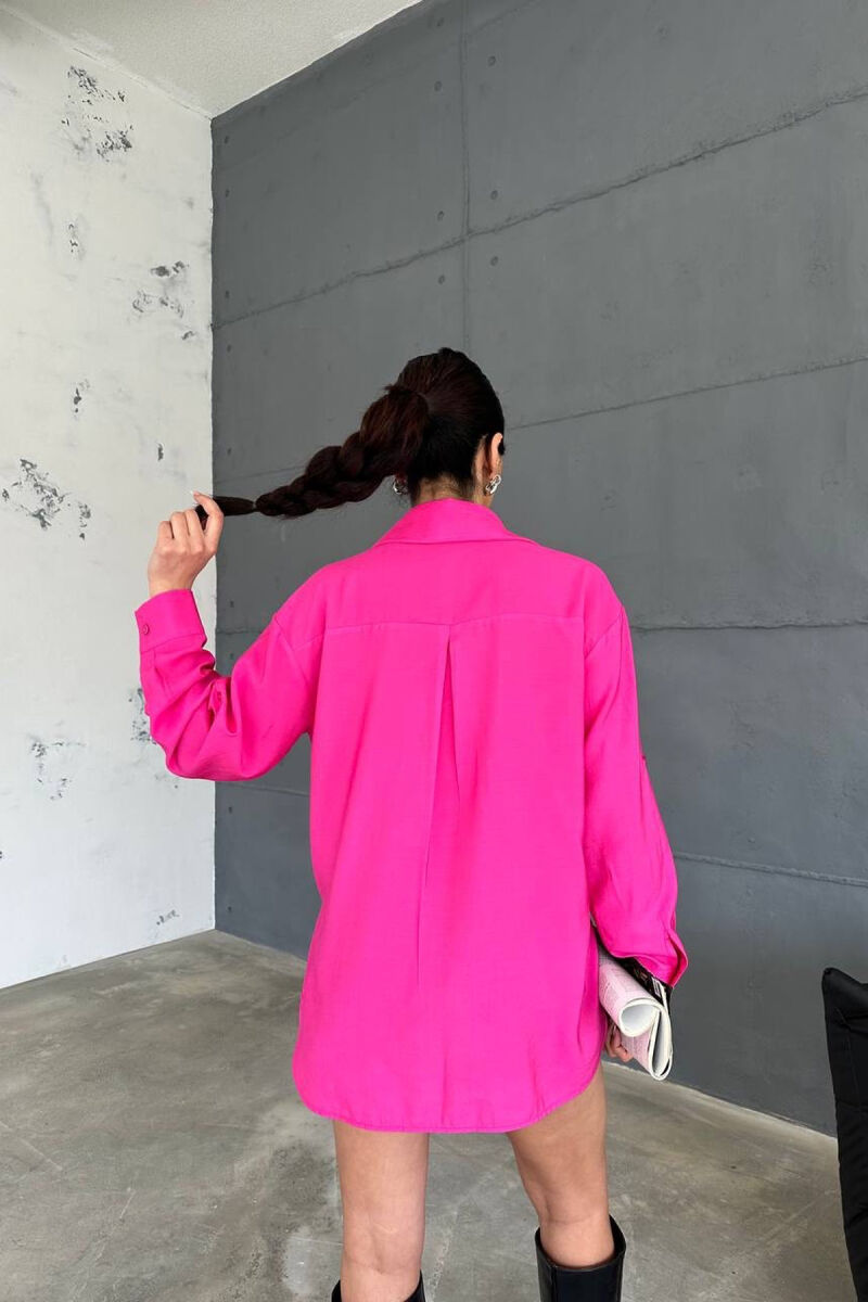 SHINNY FLOWER DETAILS ONE COLOR WOMEN SHIRT FUCHSIA/CIKLAMI - 3