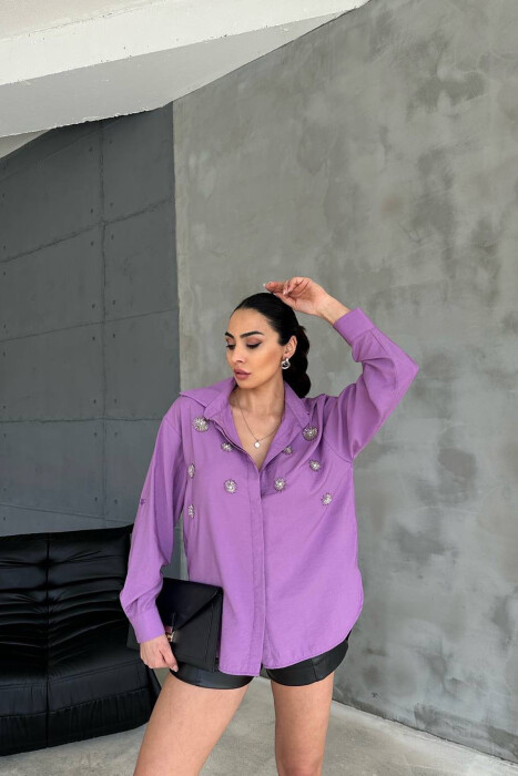 SHINNY FLOWER DETAILS ONE COLOR WOMEN SHIRT PURPLE/LEJLA 