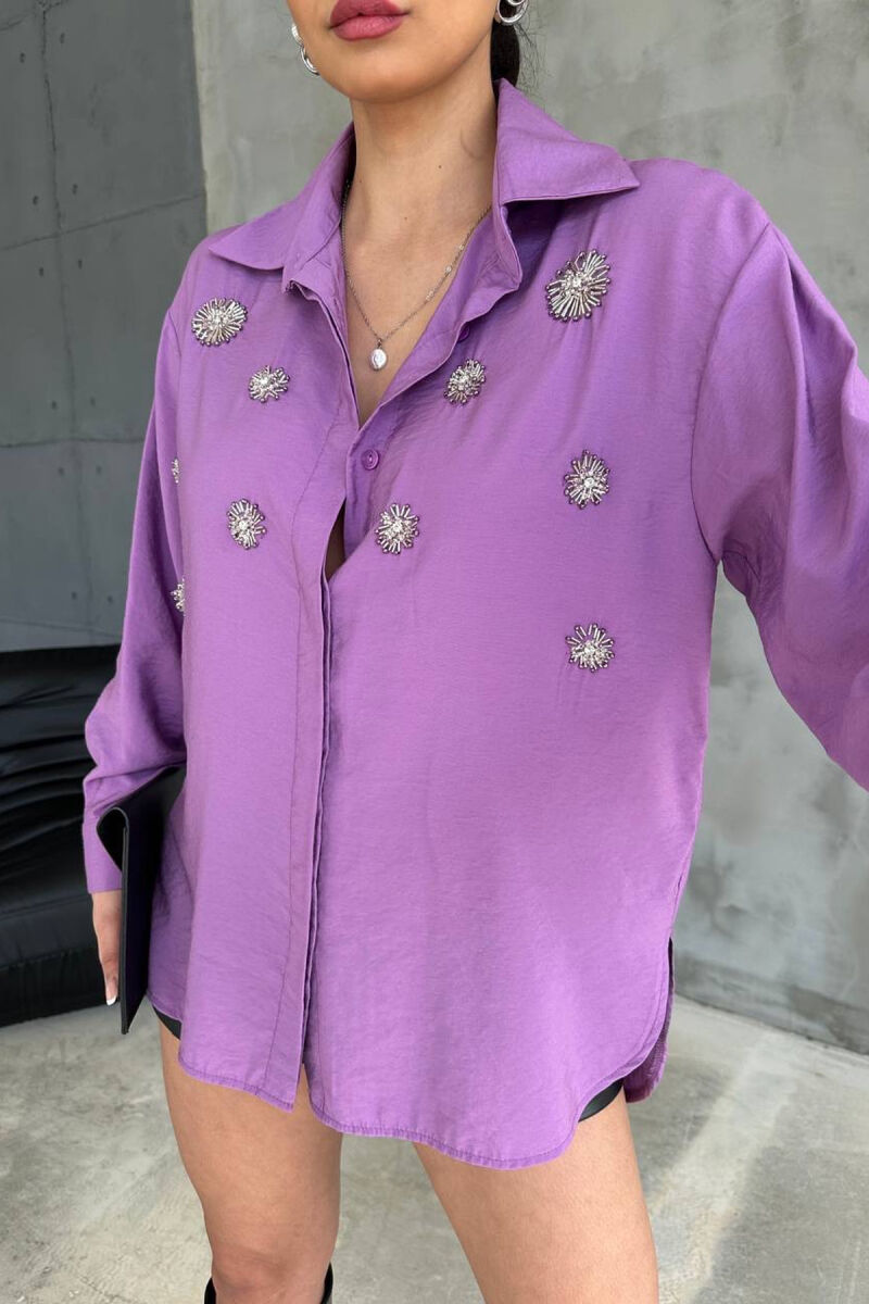 SHINNY FLOWER DETAILS ONE COLOR WOMEN SHIRT PURPLE/LEJLA - 3