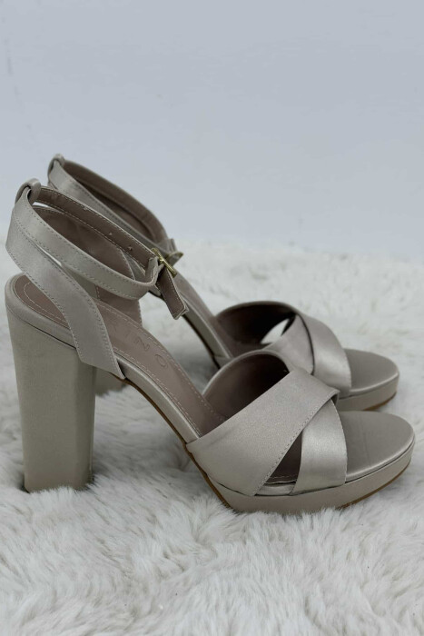 SHINNY HIGH HEEL WOMEN SANDALS BEIGE/BEZHE 