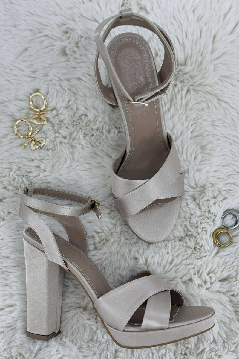 SHINNY HIGH HEEL WOMEN SANDALS BEIGE/BEZHE - 3