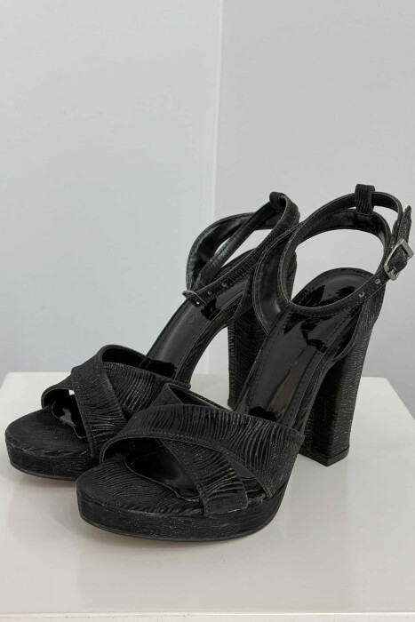 SHINNY HIGH HEEL WOMEN SANDALS BLACK/ E ZEZE - 1