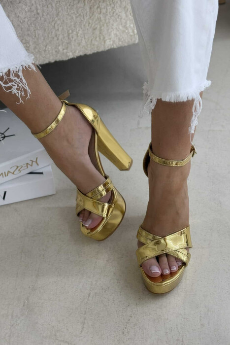 SHINNY HIGH HEEL WOMEN SANDALS GOLDEN ROD/GOLD - 2