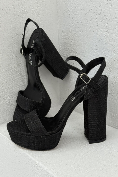 SHINNY HIGHT HEEL WOMEN SANDALS BLACK/ E ZEZE - KLAUDIO FASHION