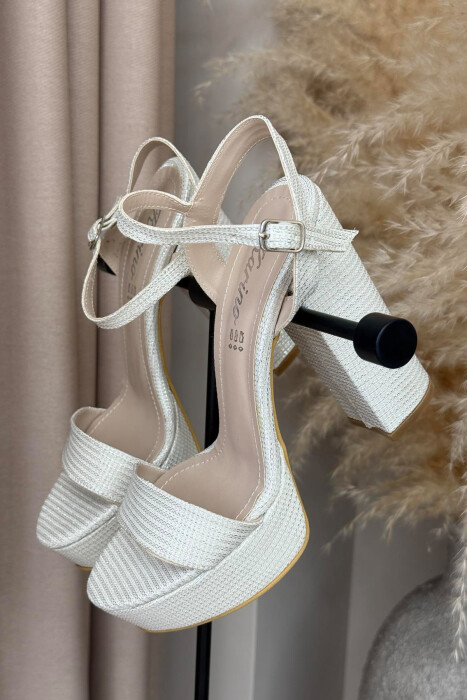 SHINNY HIGHT HEEL WOMEN SANDALS CREAM/KREM - KLAUDIO FASHION