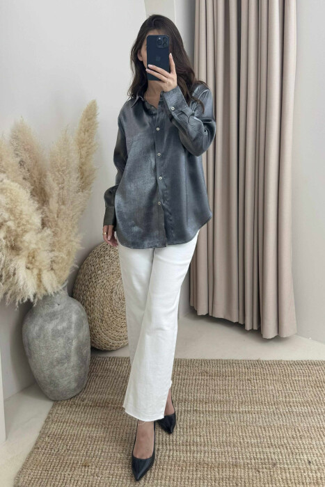 SHINNY LONG SLEEVE WOMEN SHIRT DARK GREY/GEE 