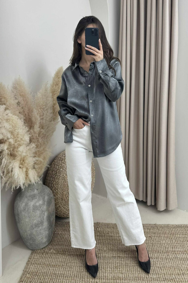 SHINNY LONG SLEEVE WOMEN SHIRT DARK GREY/GEE - 2